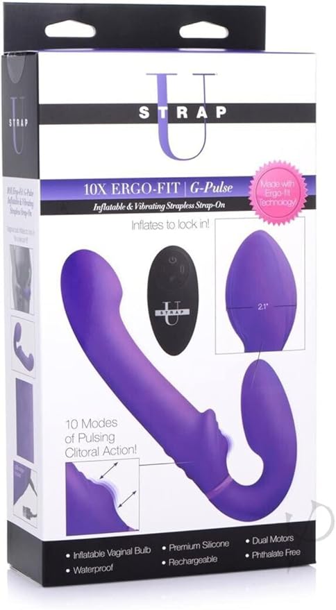 SU 10X Pulse Ergo-Fit Inflatable & Vibrating Strapless Strap-On – Purple