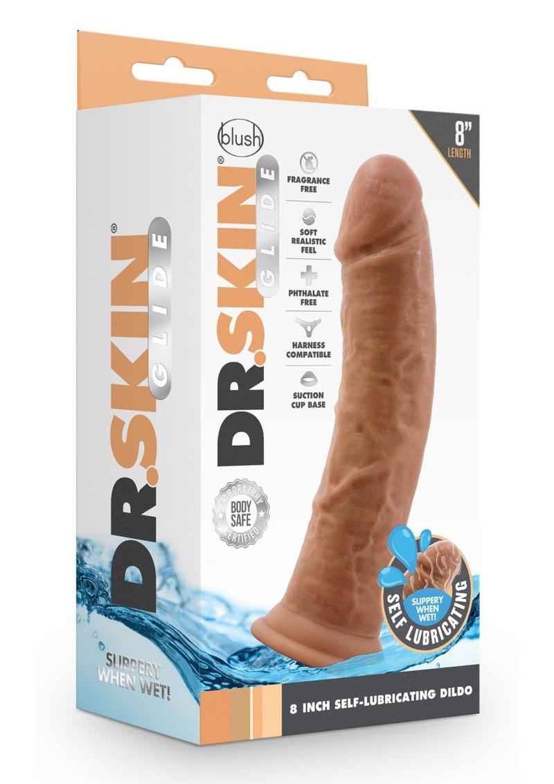 BL-55817 DR. SKIN GLIDE – 8 INCH SELF LUBRICATING DILDO – MOCHA