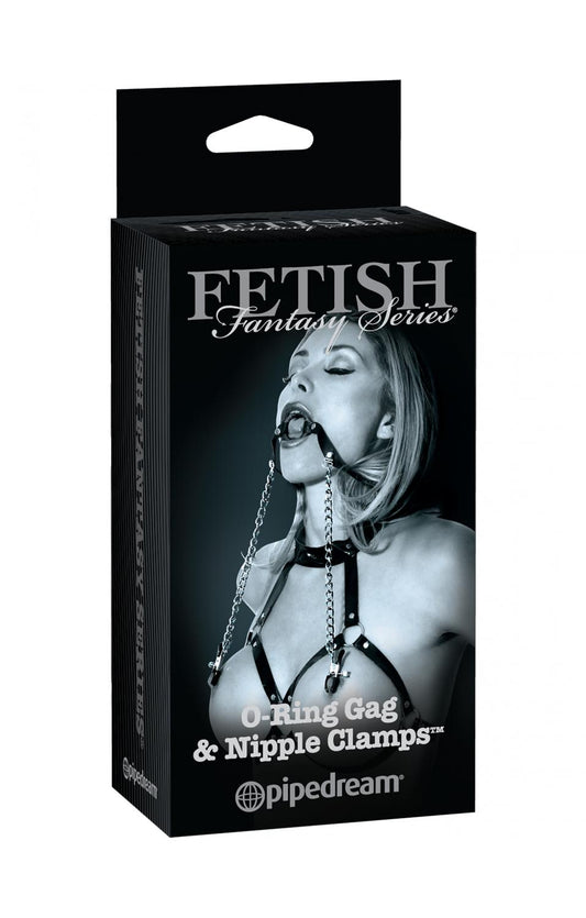 PD4419-23 FETISH FANTASY SERIES LIMITED EDITION O-RING GAG & NIPPLE CLAMPS – BLACK