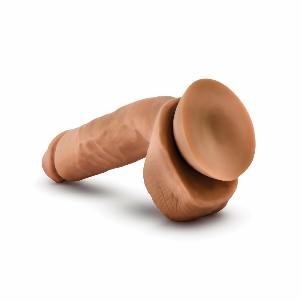 BL-52587 DR. SKIN GLIDE – 8.5 INCH SELF LUBRICATING DILDO WITH BALLS – MOCHA