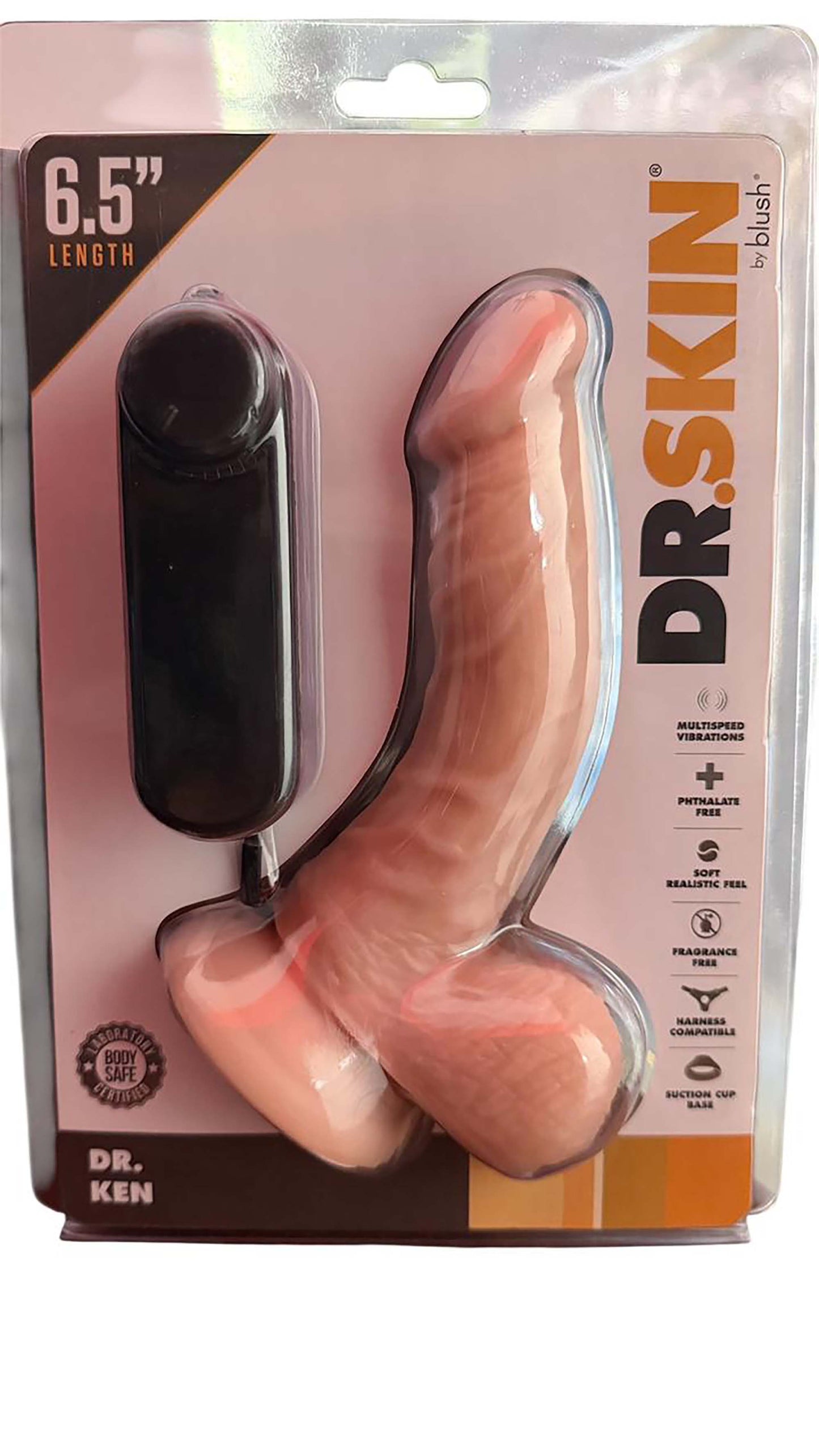 BL-13483 DR. SKIN-DR. KEN-6.5 INCH VIBRATING COCK WITH SUCTION CUUP-VAINILLA