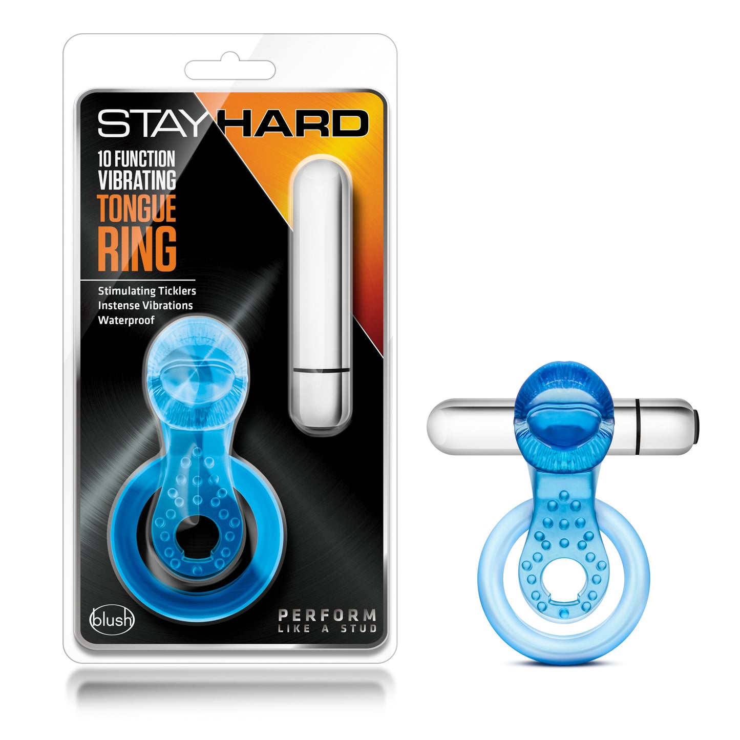BL-66092 Stay Hard - 10 Function Vibrating Tongue Ring - Blue